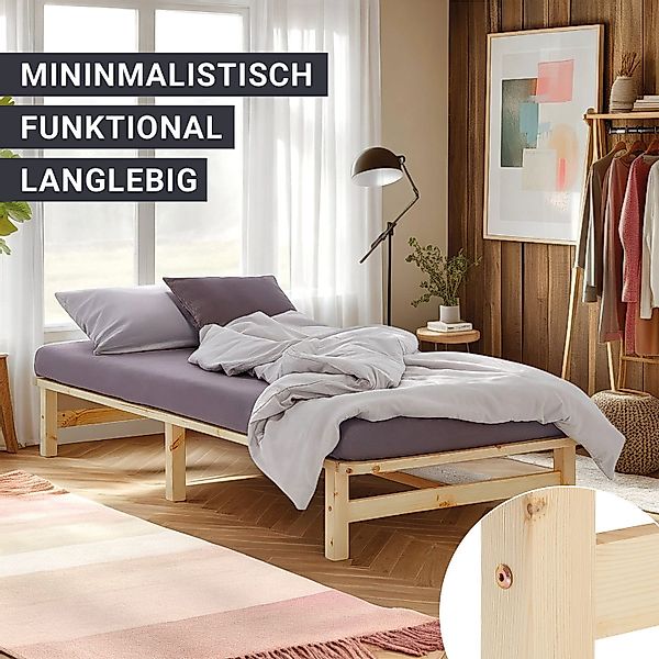Homestyle4u Holzbett 90/100/140x200 Palettenbett Massivholzbett Futonbett günstig online kaufen