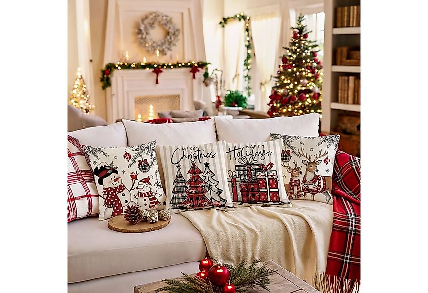 Jibenhome Kissenbezüge Weihnachten Kissenbezug 45x45cm,Leinen,4 Stück,für D günstig online kaufen