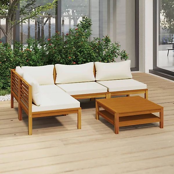 5-tlg. Garten-lounge-set Mit Creme Kissen Massivholz Akazie günstig online kaufen