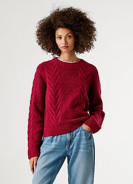 Pepe Jeans Strickpullover mit Zopfmuster und Woll-Anteil günstig online kaufen