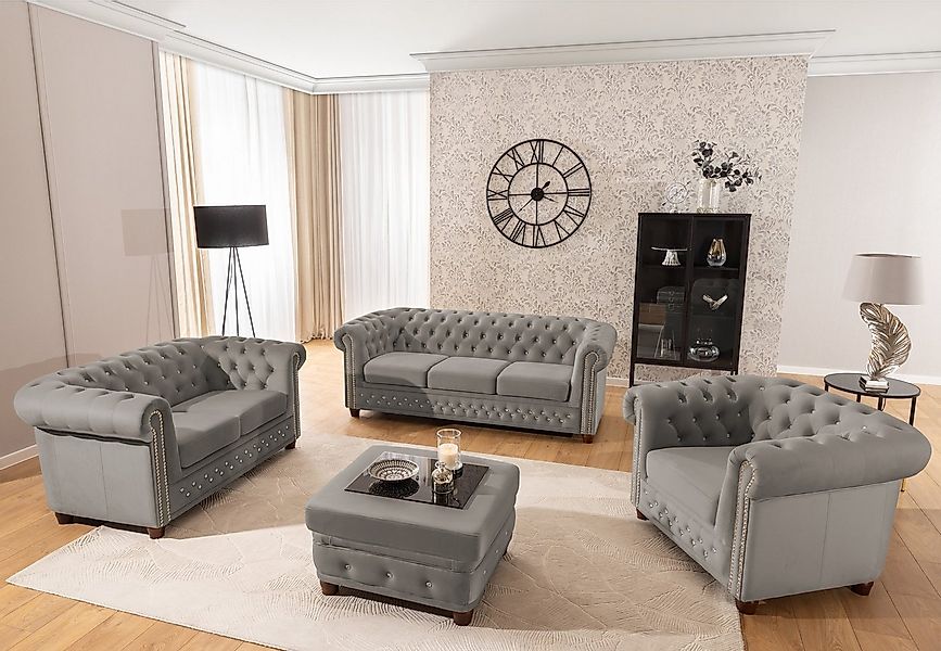 S-Style Möbel Polstergarnitur Chesterfield 3+2+1 Cleo Blink aus Samt mit Kr günstig online kaufen