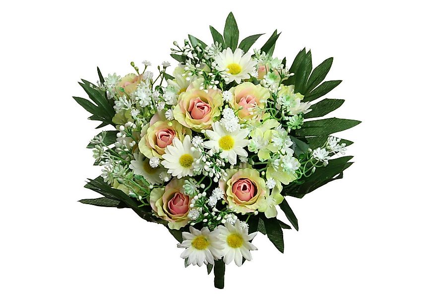Kunstblumenstrauß Kunstblume Strauß Rose-Margerite Blumenstrauß 37cm GELB-R günstig online kaufen