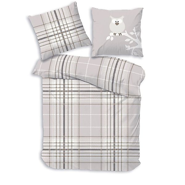 LINKHOFF Bettwäsche Bettwäsche 135x200 cm kariert mit Eule – 100% Baumwolle günstig online kaufen