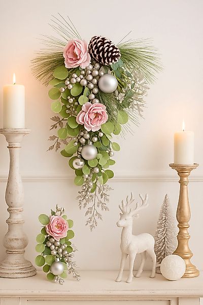 I.GE.A. Kunstblume "Wandhänger Päonie/Beeren" Wanddeko Tanne, Eukalyptus, Z günstig online kaufen