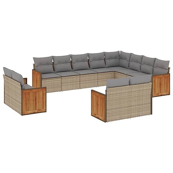 vidaXL 12-Tlg Garten-Sofagarnitur mit Kissen Beige Poly Rattan 3260596 günstig online kaufen