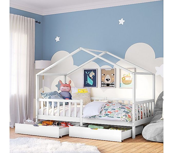 Bellabino Kinderbett Bia mit Rausfallschutz & Lattenrost (weiß, mit zwei Sc günstig online kaufen