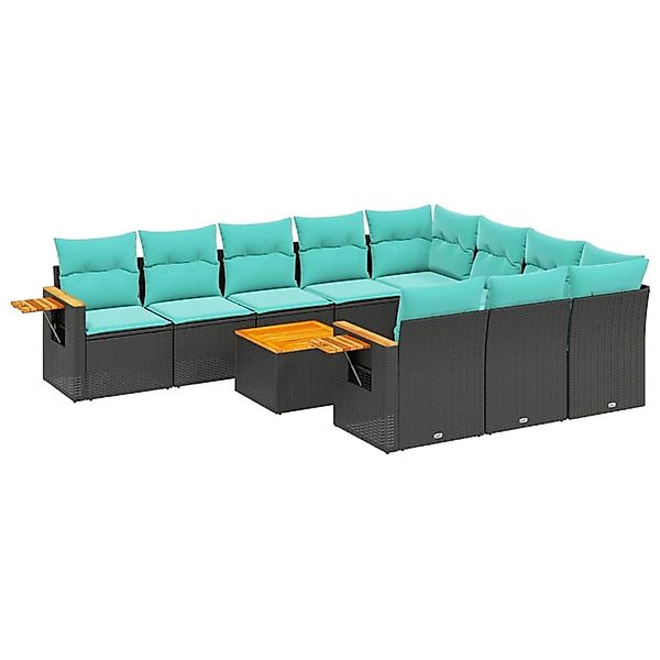 vidaXL 11-Tlg Garten-Sofagarnitur mit Kissen Schwarz Poly Rattan 3227184 günstig online kaufen