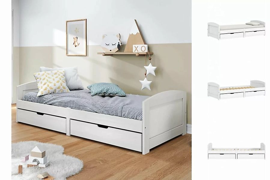 vidaXL Bettgestell Gästebett Tagesbett mit 2 Schubladen IRUN Weiß 90x200cm günstig online kaufen