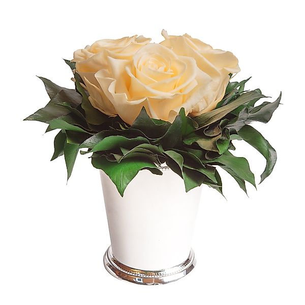 Kunstorchidee 3 Infinity Rosen silberfarbene Vase günstig online kaufen