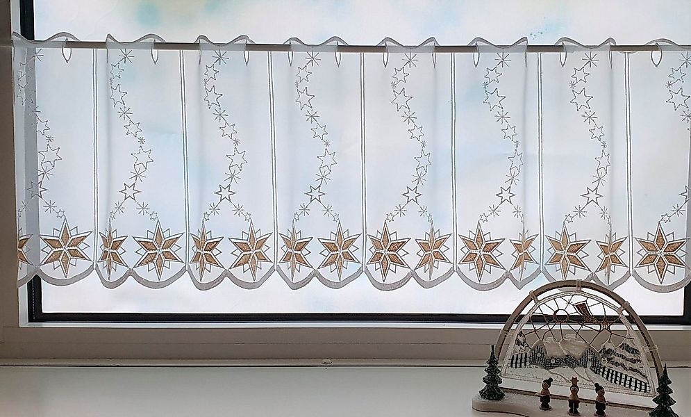 Stickereien Plauen Scheibengardine Sternenglanz (1 St), Stangendurchzug, ha günstig online kaufen