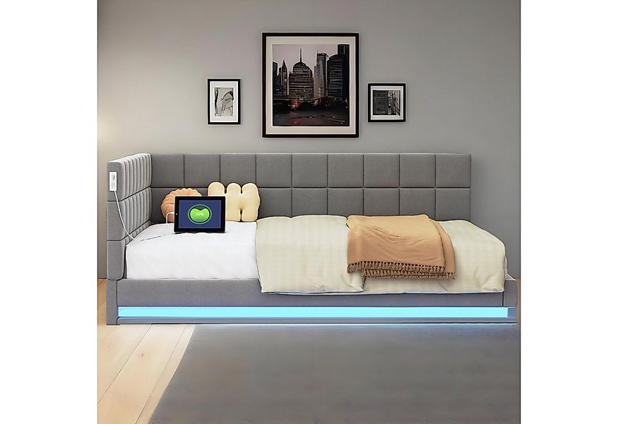 MODFU Schlafsofa Modernes Sofa Bett, Polsterbett, mit LED-Beleuchtung und U günstig online kaufen