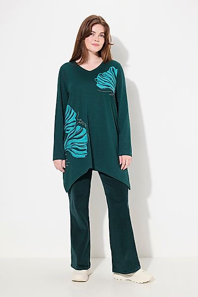 Ulla Popken Longshirt Longshirt Blätter V-Ausschnitt günstig online kaufen