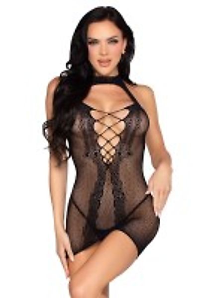 Netz-Minikleid mit Neckholder und Herzmuster günstig online kaufen