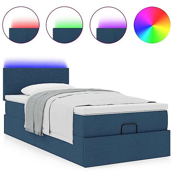 vidaXL Bett Ottomane Bett mit Matratze & LEDs Blau 100x200 cm Stoff günstig online kaufen