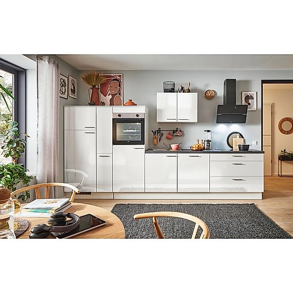 pino Küchenzeile 360 cm Weiß Hochglanz Anschlag L 1 Geräte-, 1 Apothekersch günstig online kaufen