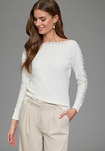 Laura Scott Strickpullover mit femininem Spitzeneinsatz aus Viskosemischung günstig online kaufen