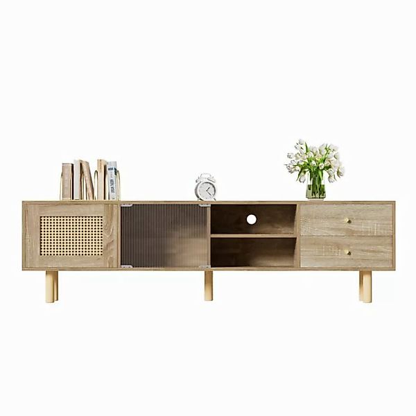 Refined Living TV-Schrank Fernsehtisch mit Tür in Rattanoptik, offenen Fäch günstig online kaufen