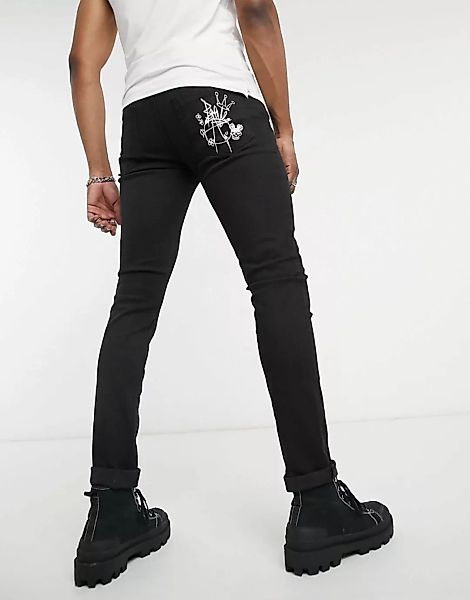 Le Breve – Skinny-Jeans in Schwarz mit Aufdruck auf der hinteren Hosentasch günstig online kaufen