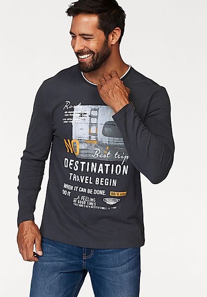 Mans World Langarmshirt Langarm, bedruckt, Rundhalsausschnitt, aus 100% Bau günstig online kaufen