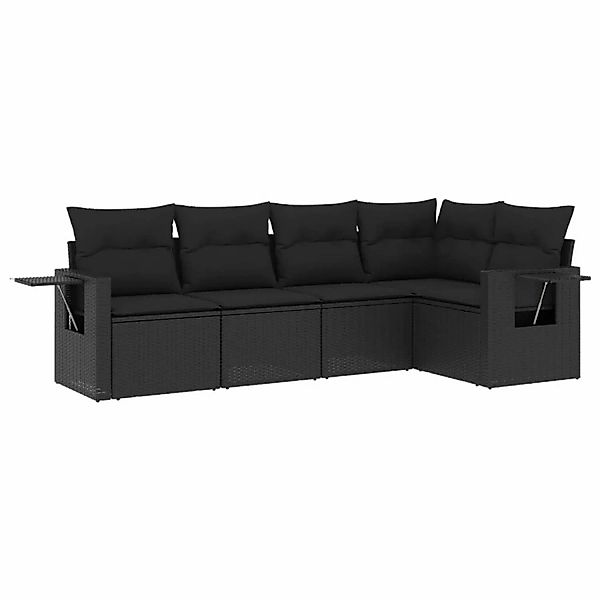 vidaXL 5-tlg Garten-Sofagarnitur mit Kissen Schwarz Poly Rattan Modell 128 günstig online kaufen