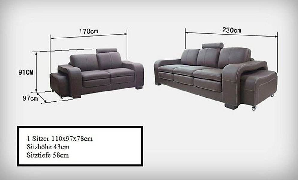 JVmoebel Sofa Ledersofa Couch Wohnlandschaft Garnitur Design Modern 3+2+1 S günstig online kaufen