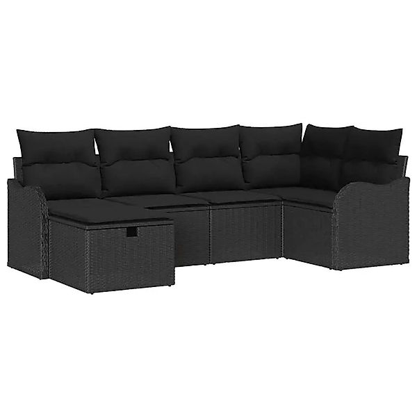 vidaXL Garten-Sofa-Set mit Kissen 6-Tlg Schwarz Poly Rattan 3360314 günstig online kaufen