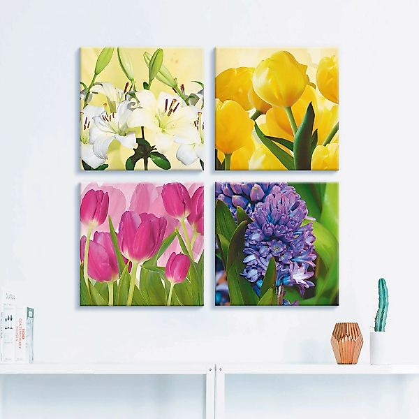 Artland Leinwandbild "Tulpen Lilien Hyazinthe", Blumen, (4 St.), 4er Set, v günstig online kaufen