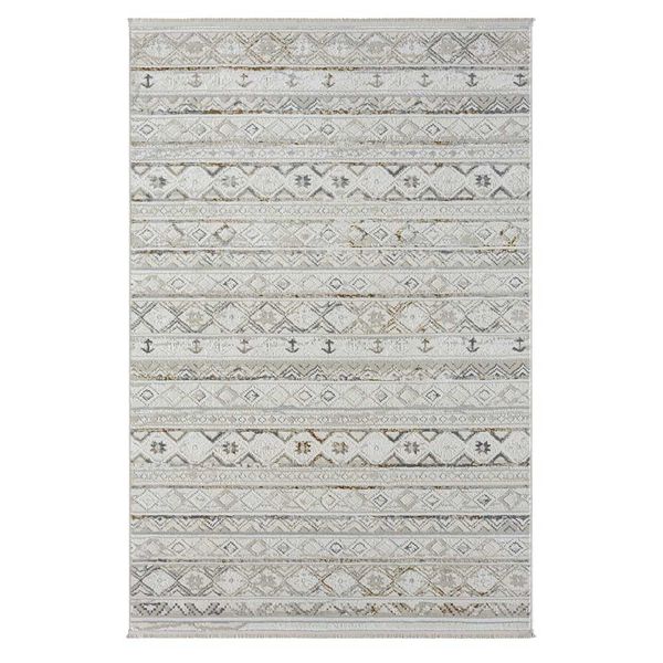 Landhaus Stil Teppich mit Ethno Muster Hellgrau und Creme günstig online kaufen