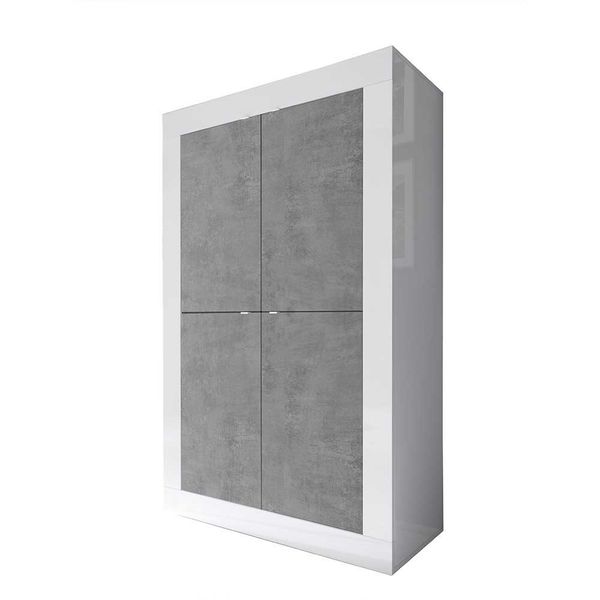 Design Wohnwand in Beton Grau und Weiß Hochglanz Metallgriffen (dreiteilig) günstig online kaufen