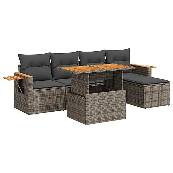 vidaXL 6-Tlg Garten-Sofagarnitur mit Kissen Grau Poly Rattan Akazie 3327588 günstig online kaufen
