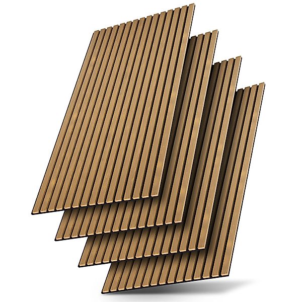 Juskys Wandpaneele Akustik 4er Set 120x60 cm Eiche Natur Dunkel günstig online kaufen