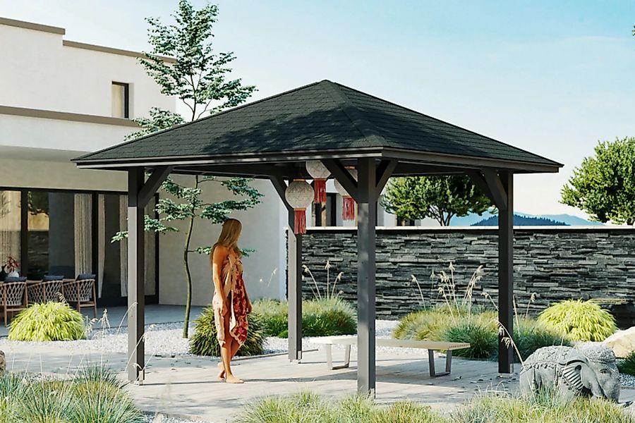 Skan Holz Holz-Pavillon Cannes 1 Schiefergrau lasiert 294 cm x 294 cm günstig online kaufen