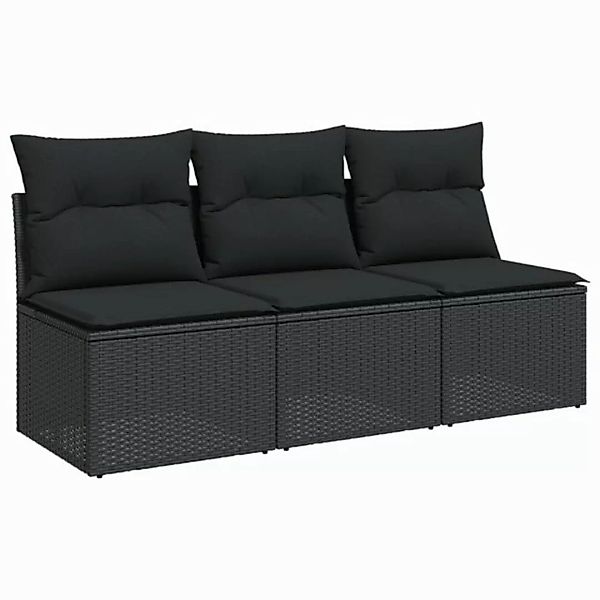 vidaXL Sofa, Gartensofa mit Kissen 3-Sitzer Schwarz Poly Rattan günstig online kaufen