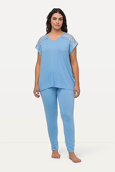 Ulla Popken Pyjama Pyjama Spitze V-Ausschnitt günstig online kaufen