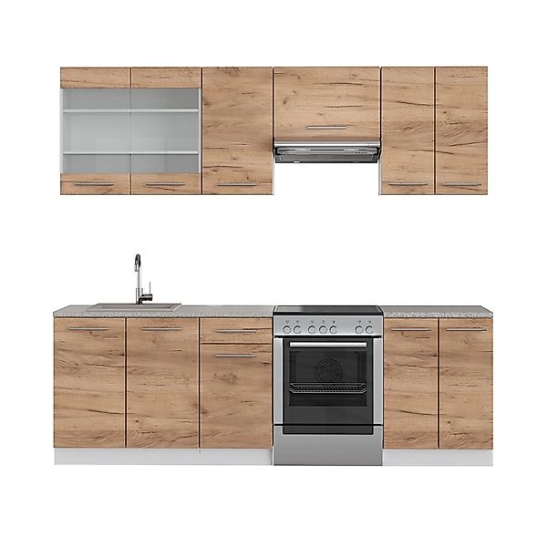 Vicco Fame-Line Küchenzeile Goldkraft Eiche/Weiß 240 cm ohne Arbeitsplatte günstig online kaufen