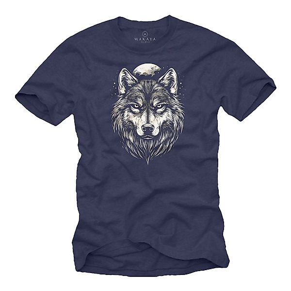 MAKAYA T-Shirt mit Wolfskopf Vintage Wolf günstig online kaufen