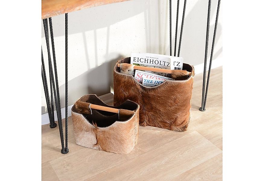 wohnfreuden Aufbewahrungsbox Zeitungsständer aus Ziegenfell und Teakholz 30 günstig online kaufen