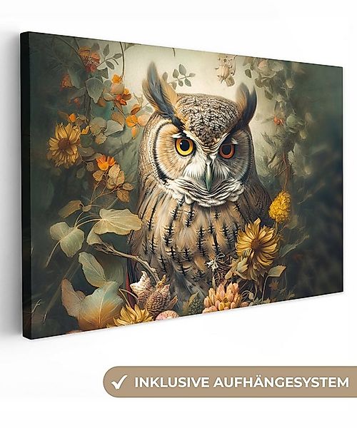 OneMillionCanvasses® Leinwandbild Eule - Vögel - Blumen - Natur, Fotodruck günstig online kaufen