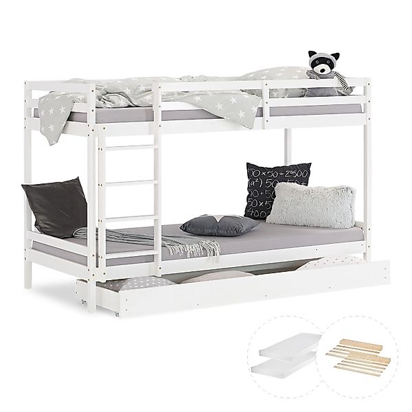Homestyle4u Etagenbett in Weiß mit Matratze und Bettkasten 90x200 cm 2502 günstig online kaufen