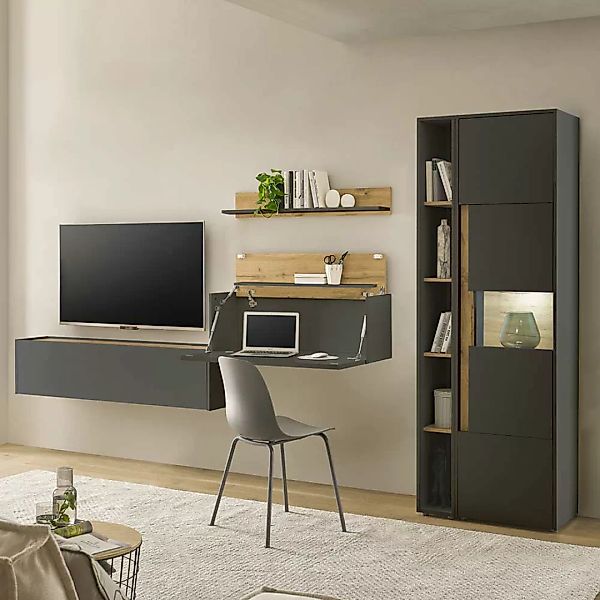 Möbel Set Wohnzimmer Anthrazit und Wildeichefarben 200 cm hoch (fünfteilig) günstig online kaufen