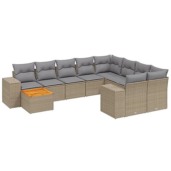 vidaXL 11-Tlg Garten-Sofagarnitur mit Kissen Beige Poly Rattan 3257963 günstig online kaufen