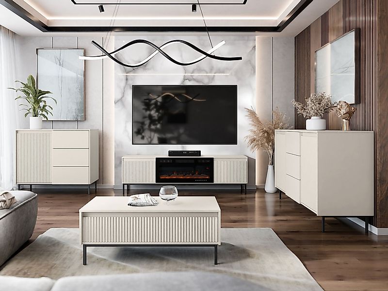 MIRJAN24 Wohnzimmer-Set Ozmi III, (2x Kommode, TV-Lowboard mit Kamin, Couch günstig online kaufen