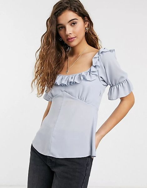 ASOS DESIGN – Blaue Bluse mit Rüschendesign-Rosa günstig online kaufen