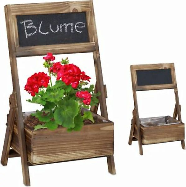 relaxdays Holz Übertopf mit Tafel 2er Set braun günstig online kaufen