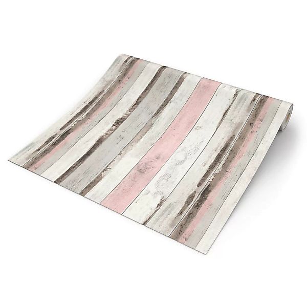 Papiertapete Holzoptik grau rosa B/L: ca. 53x1005 cm günstig online kaufen