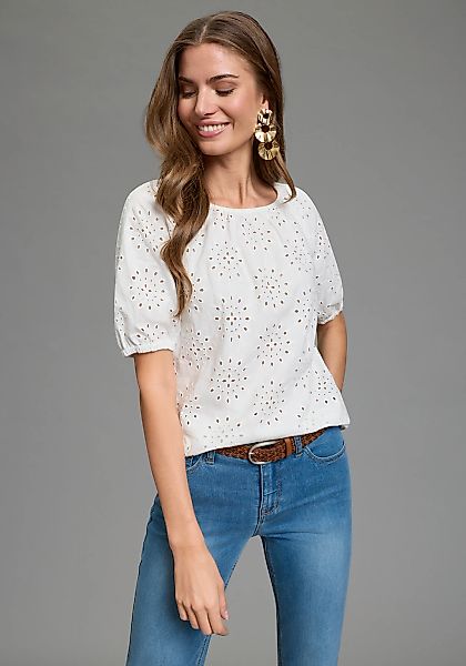 Laura Scott Schlupfbluse mit echter Lochstickerei, aus Baumwolle günstig online kaufen
