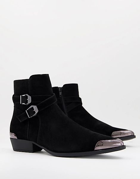 ASOS DESIGN – Chelsea-Stiefel im Western-Stil aus schwarzem Wildlederimitat günstig online kaufen