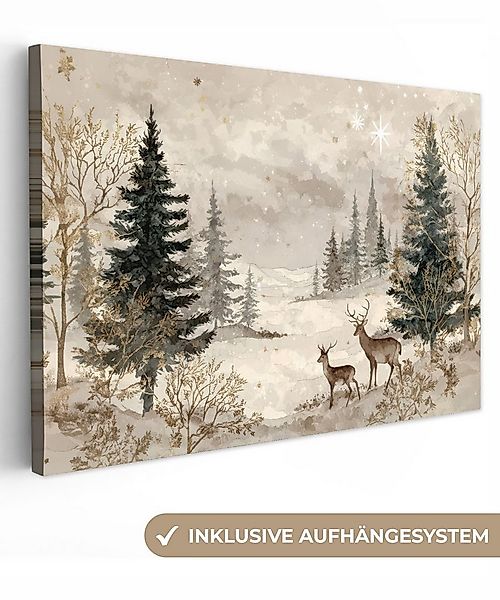 OneMillionCanvasses® Leinwandbild Wald - Hirsche - Winter - Schnee, Fotodru günstig online kaufen