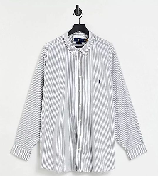 Polo Ralph Lauren Big & Tall – Gestreiftes Popeline-Hemd in Grau/Weiß mit P günstig online kaufen