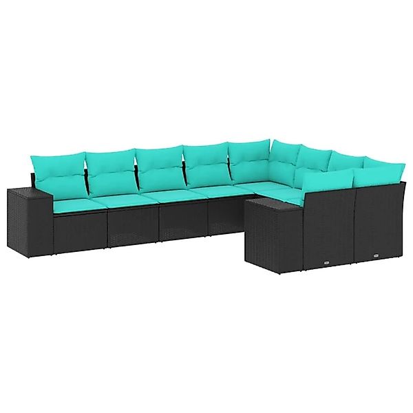 vidaXL 9-Tlg Gartensofa-Set mit Kissen Schwarz Polyrattan 3223036 günstig online kaufen